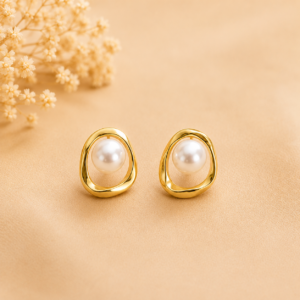Braided Gold Hoops luna pearl stud earrings