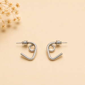 Braided Gold Hoops silver twisted heart earrings
