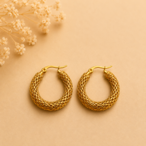 Swan Pearl Stud Earrings golden mesh hoop earrings