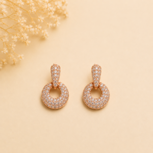 rose gold halo drop earrings