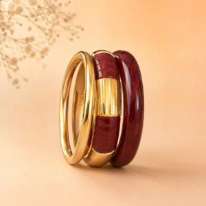golden ribbed resin stack bracelet set